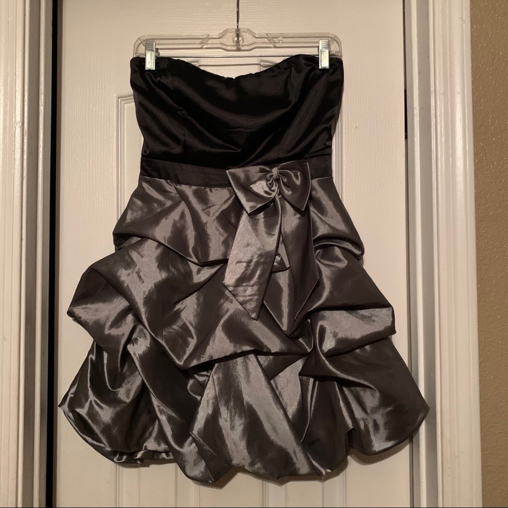 Black And Gray Strapless Mini-Dress